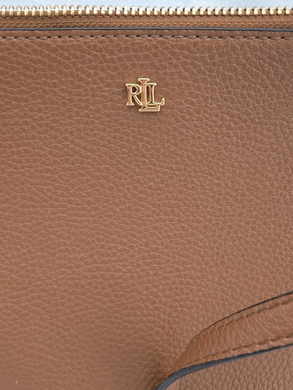 Lauren Ralph Lauren Brown Pebbled Leather Crossbody Bag Gold Hardware